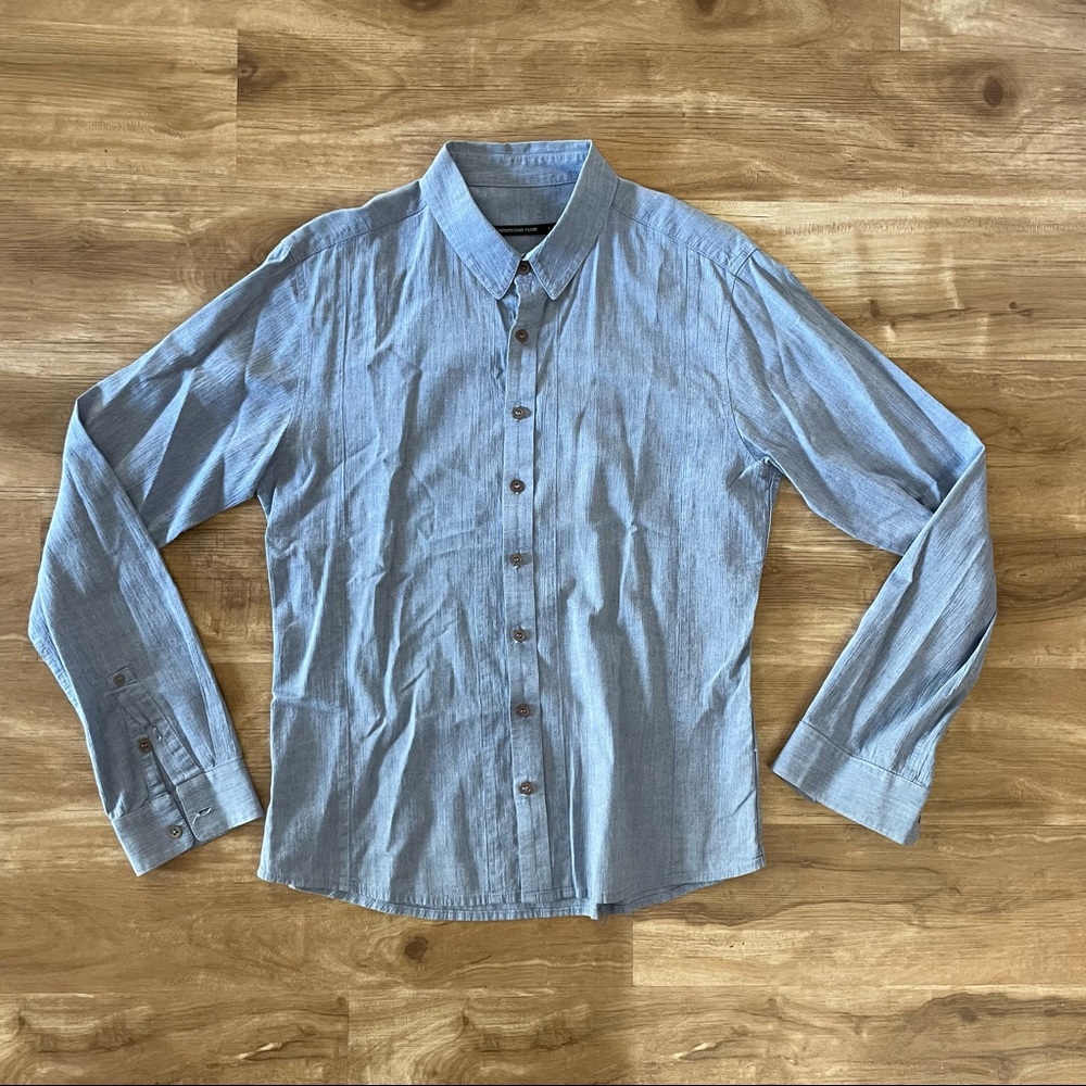 Perspective Flow, Blue Long Sleeve Button Down Shirt, Large